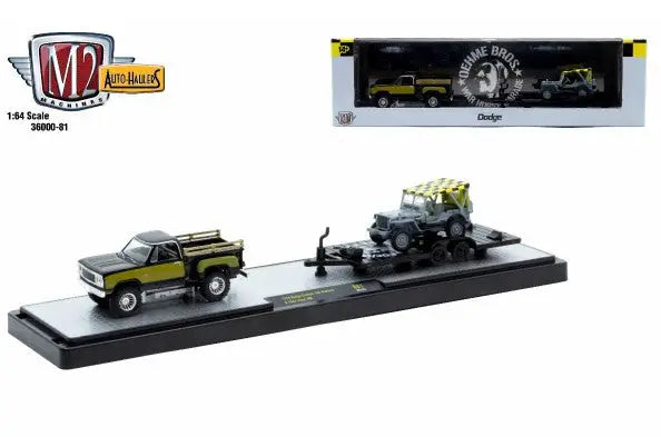 M2 Machines Auto Hauler featuring 1978 Dodge Custom 100 and 1944 Jeep diecast model