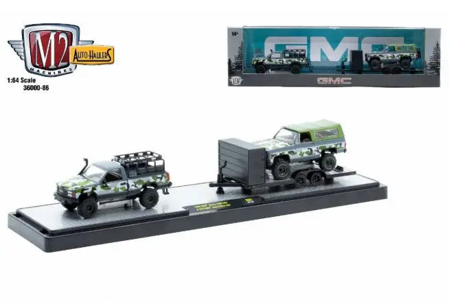 Camouflage GMC truck and Blazer set from M2 Machines Auto Hauler featuring GMC Jimmy Sierra