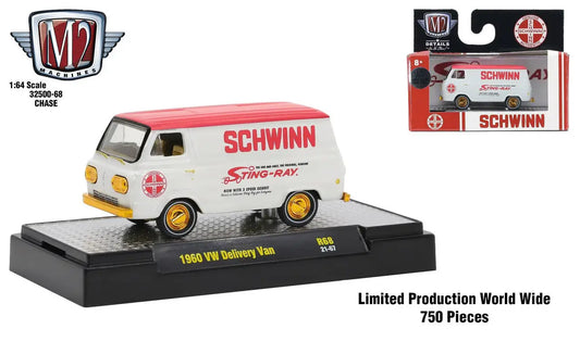 1960 VW Delivery Van in white and red Schwinn livery from M2 Machines Auto Thentics