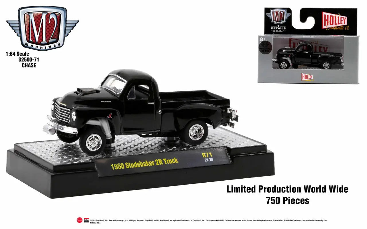 Die-cast model of a black 1950 Studebaker 2R Truck from M2 Machines Auto Thentics