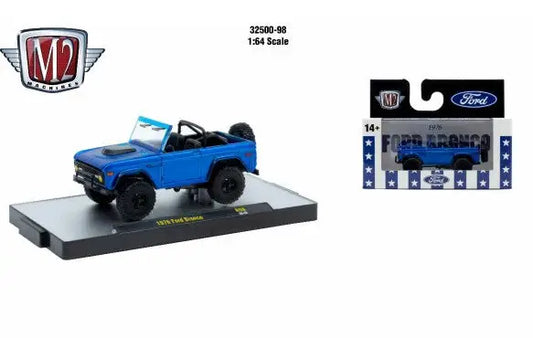 Blue 1976 Ford Bronco diecast model from M2 Machines AutoThentics Rel 98 1:64 scale