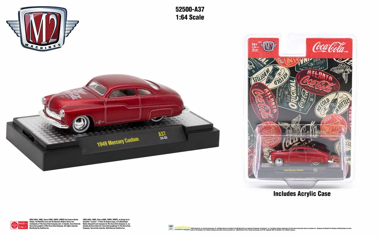 Red vintage Mercury Coupe die-cast model car from M2 Machines Release A37 Mercury Custom