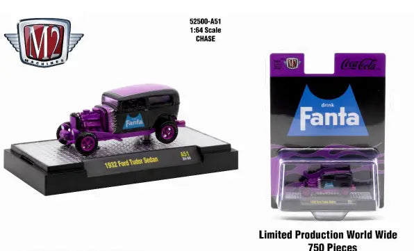 Purple and black 1932 Ford Tudor Sedan diecast car from M2 Machines Coca-Cola Release A51