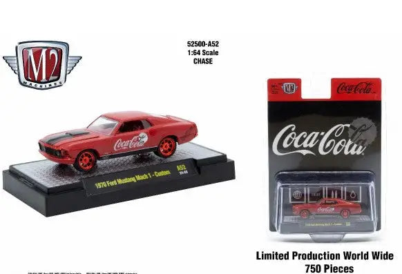 Coca-Cola themed 1970 Ford Mustang Mach 1 diecast car from M2 Machines Release A52
