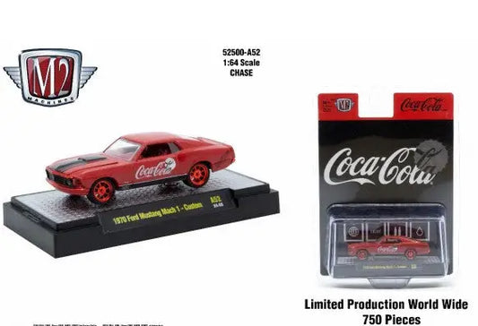 Coca-Cola themed 1970 Ford Mustang Mach 1 diecast car from M2 Machines Release A52