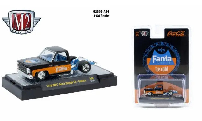 Black and orange 1976 GMC Sierra Grande 15 toy truck with Fanta logo from Release A54