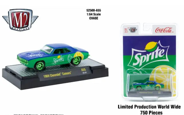 Rare limited-edition Sprite-themed 1968 Chevrolet Camaro die-cast model car from release A55