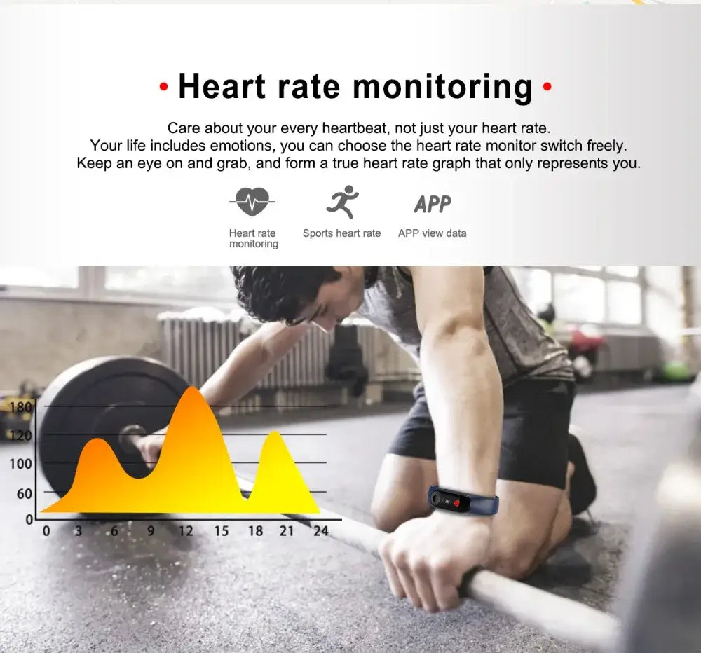 Man tracking heart rate with M3 Smartwatch With Headphone Rate Blood Pressure Monitor during workout