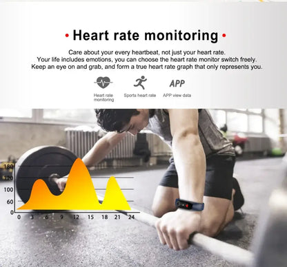 Man tracking heart rate with M3 Smartwatch With Headphone Rate Blood Pressure Monitor during workout