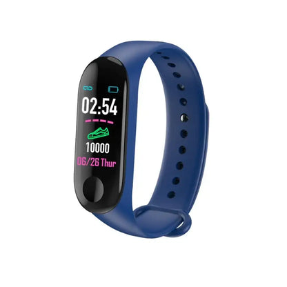 Blue M3 Smartwatch with blood pressure monitor and headphone rate display during business days