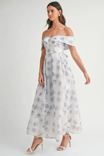 MABLE Floral Printed Off Shoulder Maxi Dress