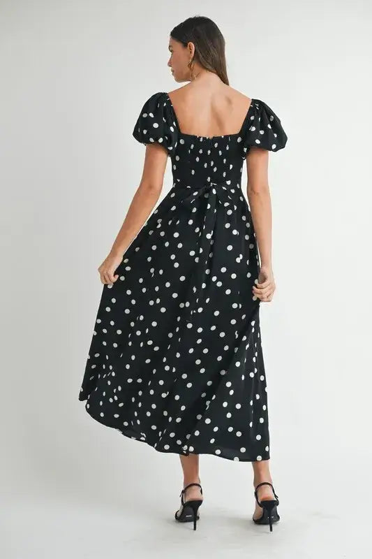 MABLE Polka Dot Puff Sleeve Midi Dress