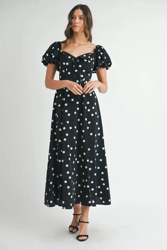 MABLE Polka Dot Puff Sleeve Midi Dress