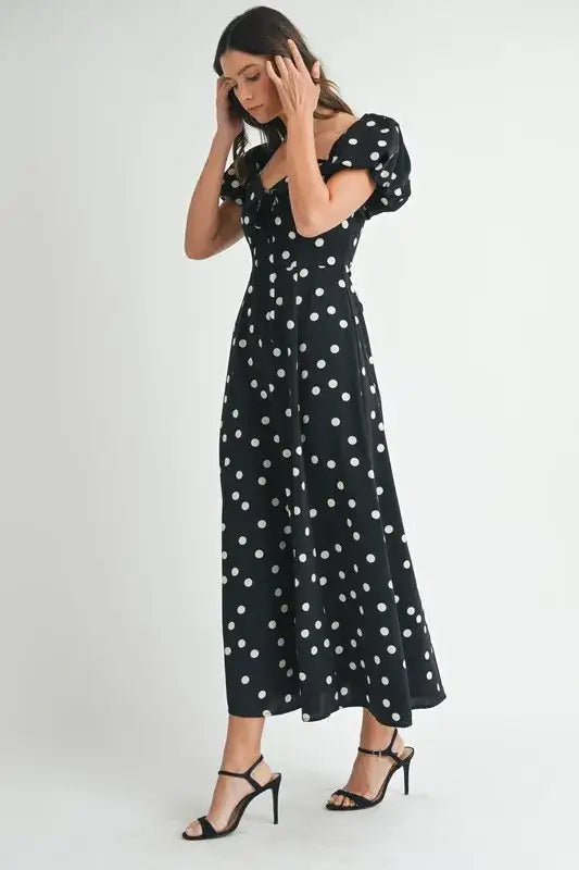 MABLE Polka Dot Puff Sleeve Midi Dress