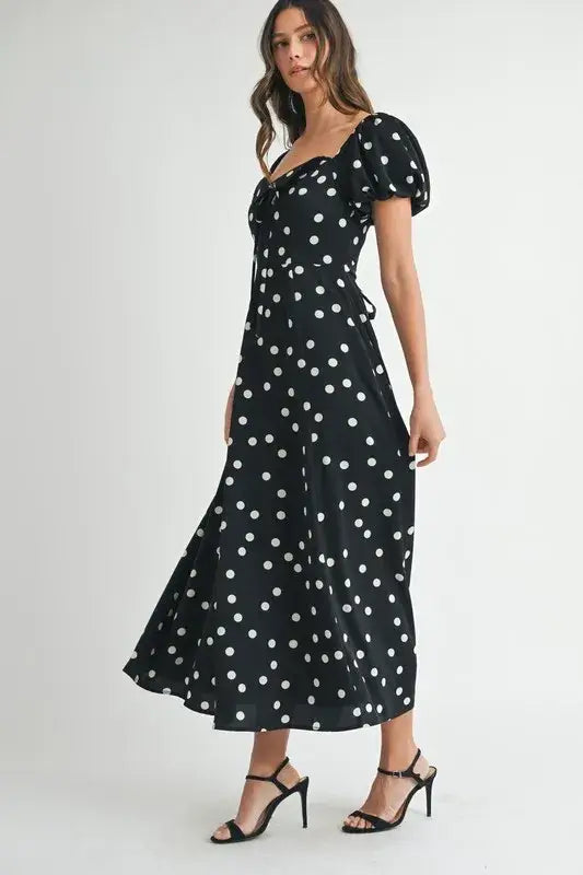 MABLE Polka Dot Puff Sleeve Midi Dress