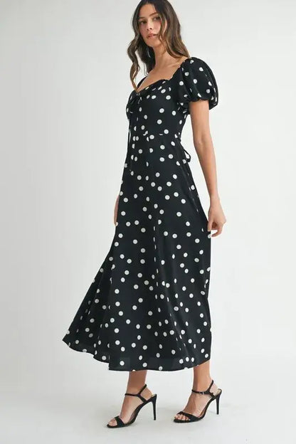 MABLE Polka Dot Puff Sleeve Midi Dress