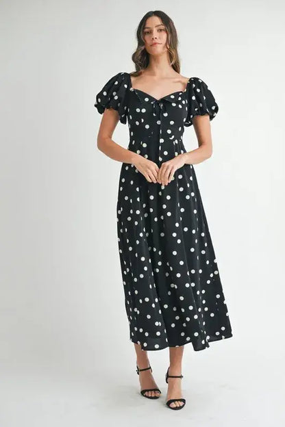 MABLE Polka Dot Puff Sleeve Midi Dress