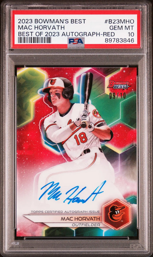 Graded Mac Horvath 2023 Bowmans Best Red Auto trading card PSA 10 Gem Mint