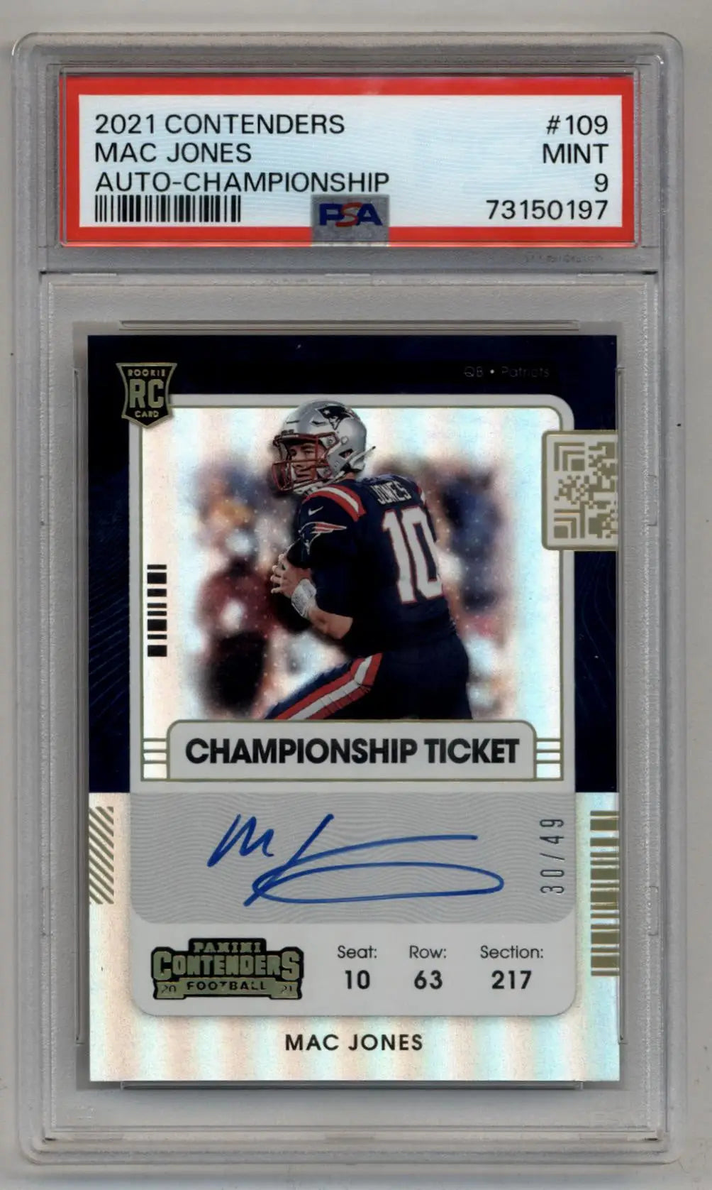 Mac Jones 2021 Contenders Championship Auto 30/49 PSA 9 Mint - Singles