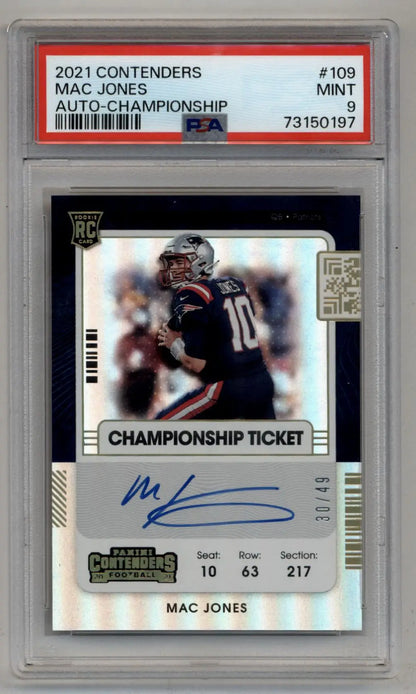 Mac Jones 2021 Contenders Championship Auto 30/49 PSA 9 Mint - Singles