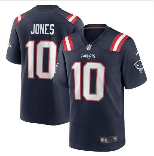 Navy blue New England Patriots Nike Game Jersey with JONES and 10 back for patriots nike game