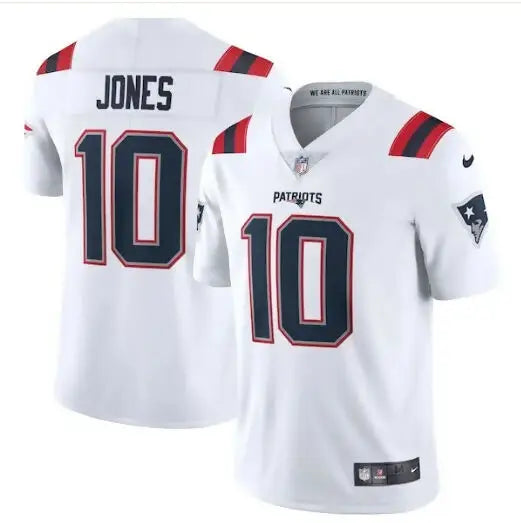 White Mac Jones New England Patriots Nike Vapor Limited jersey with number 10