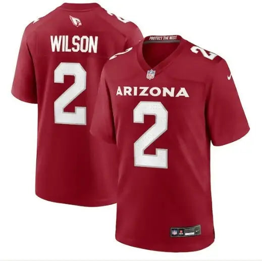 Red Arizona Cardinals Mack Wilson Nike Game Football Jersey on display