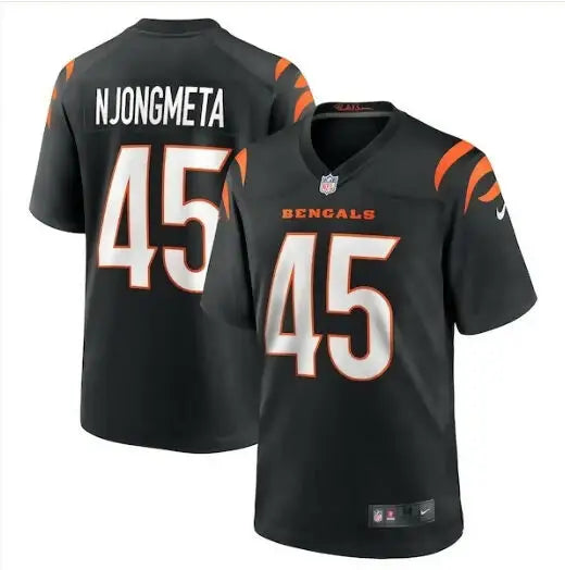 Black Cincinnati Bengals football jersey with NJONGMETA 45 name and number for Maema Njongmeta