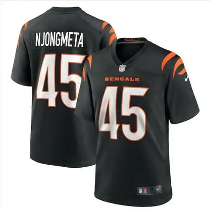Black Cincinnati Bengals football jersey with NJONGMETA 45 name and number for Maema Njongmeta