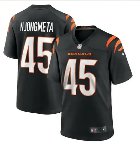 Black Cincinnati Bengals Nike Game Jersey with orange and white accents, NJONGMETA 45
