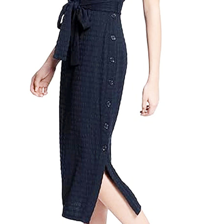 Maggy London Navy Cap Sleeve Midi, w/Buttoned Side Slit