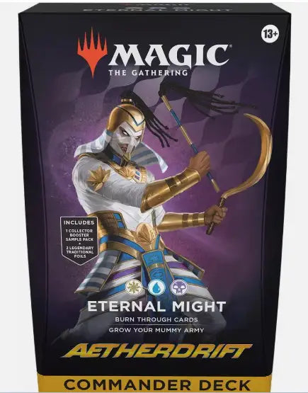 Magic Aetherdrift Commander Deck with purple artwork and warrior wielding golden weapons