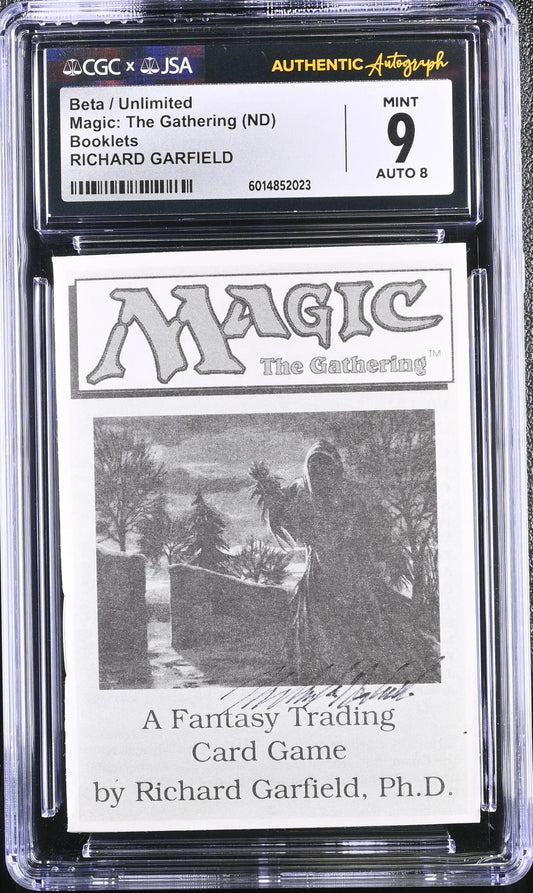 Graded and authenticated Magic The Gathering Beta Unlimited instruction booklet signed by Richard Garfield
