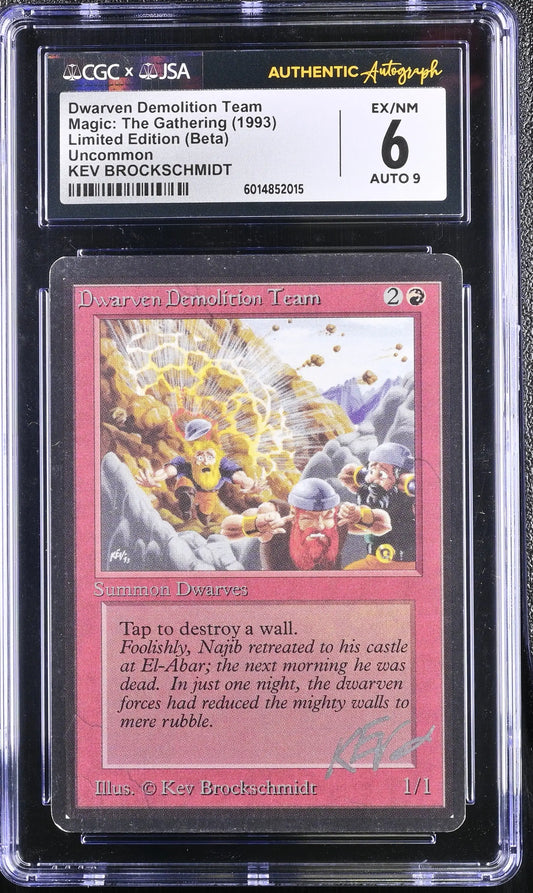 Graded Magic MTG Dwarven Demolition Team Beta Edition trading card with autograph