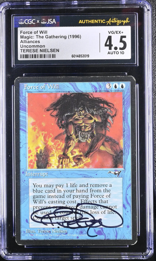 Graded and autographed Magic MTG Force of Will Alliances CGC 4.5 Terese Nielsen card