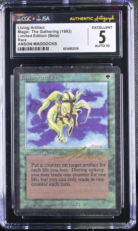Graded and authenticated Living Artifact Beta Edition Magic The Gathering card with JSA autograph