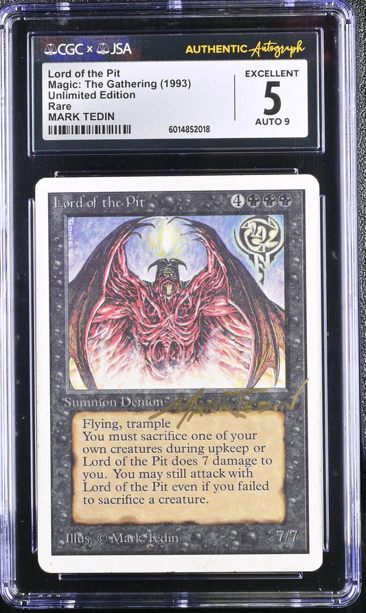 Graded and authenticated Magic The Gathering Lord of the Pit unlimited edition with Mark Tedin autograph