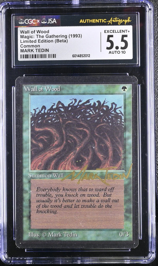 Graded CGC Wall of Wood Beta Edition Magic The Gathering card signed by Mark Tedin