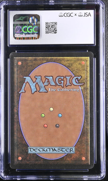 Graded Magic The Gathering Beta Edition card with Mark Tedin autograph in Wooden Sphere display