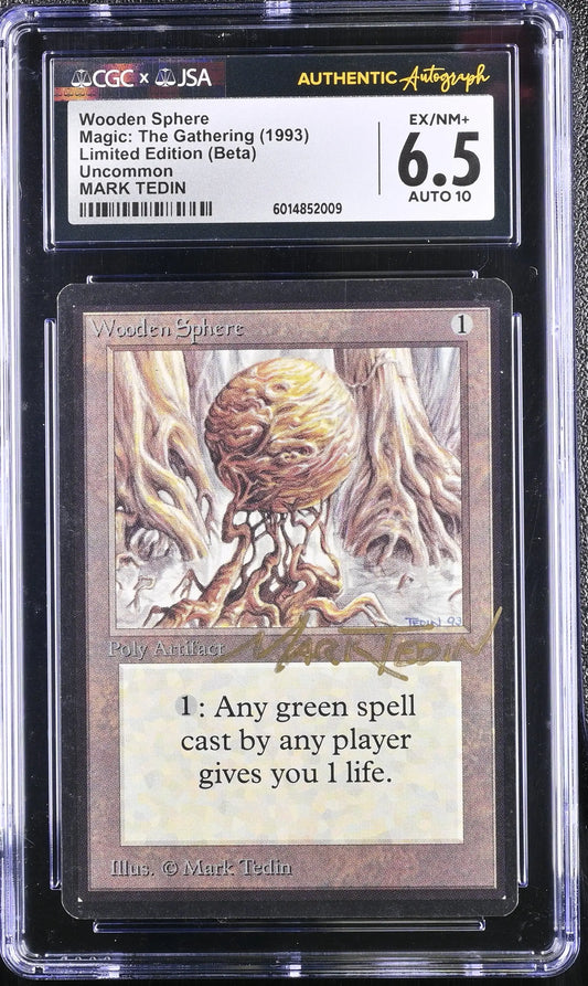 Graded Magic The Gathering Wooden Sphere Beta Edition card signed by Mark Tedin with autograph grade 10