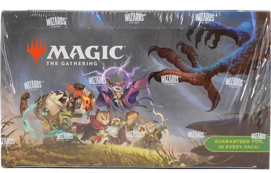 Sealed Magic The Gathering Bloomburrow Play Booster Box showing sealed booster pack