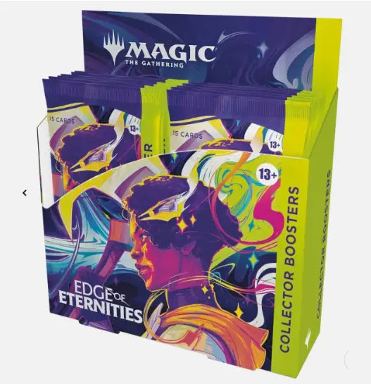 Magic The Gathering Edge of Eternities collector box display featuring the eternities collector booster