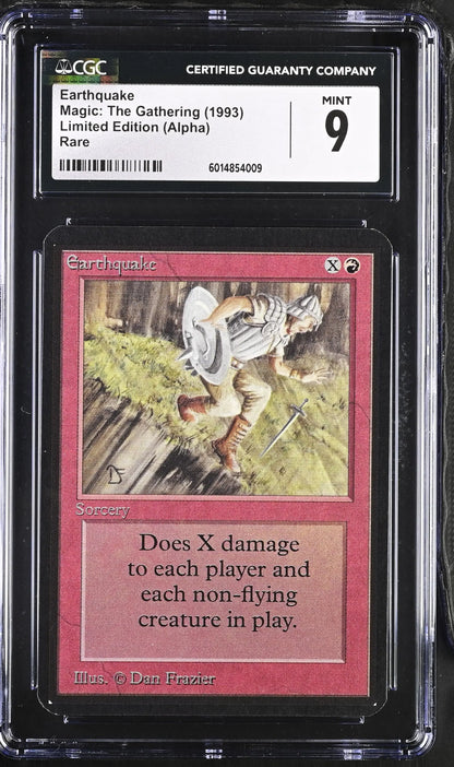 Graded Magic The Gathering Earthquake Alpha Edition card in Mint CGC 9 slab