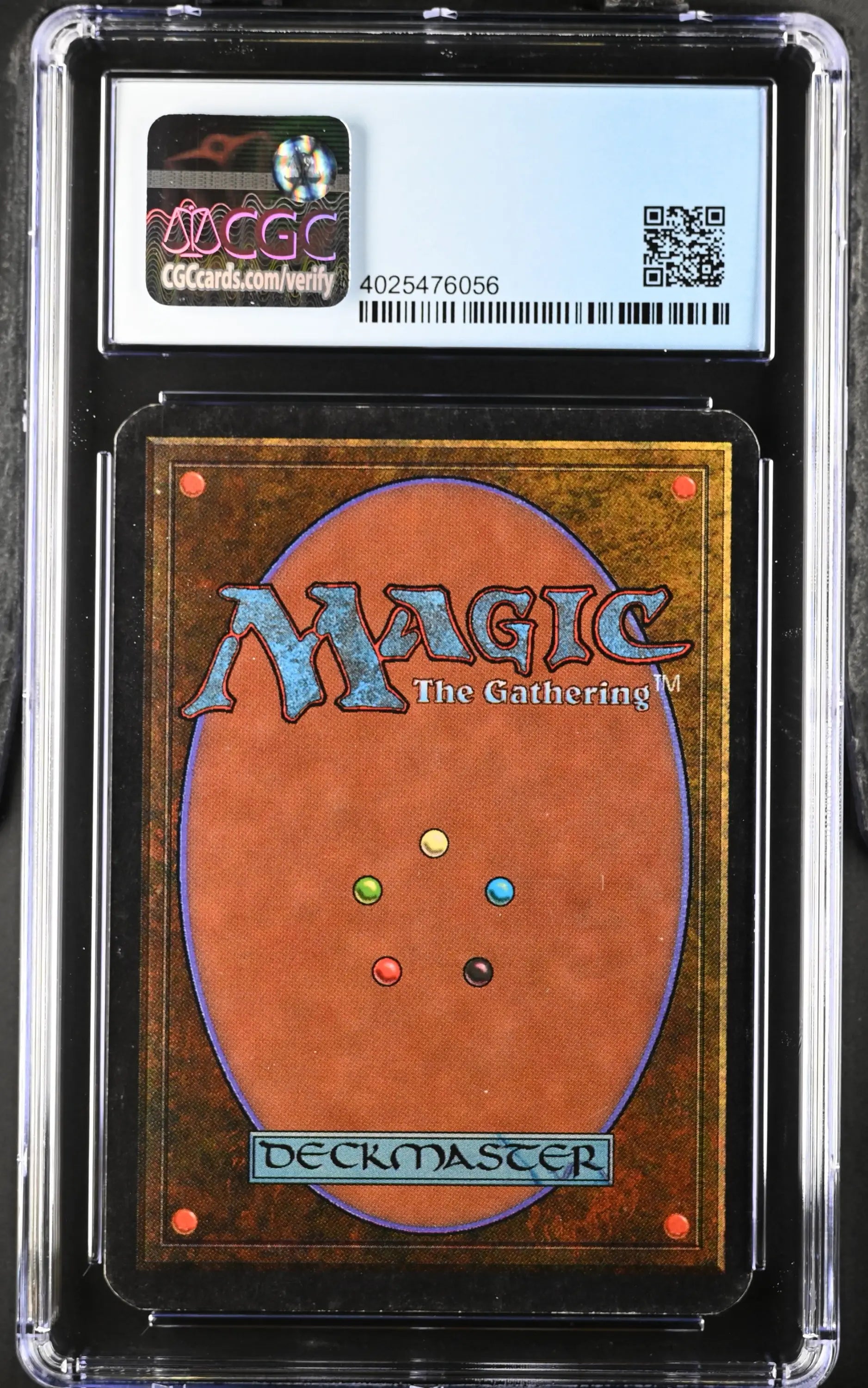 Graded Alpha Edition Magic: The Gathering card back in protective case, Near Mint+ condition