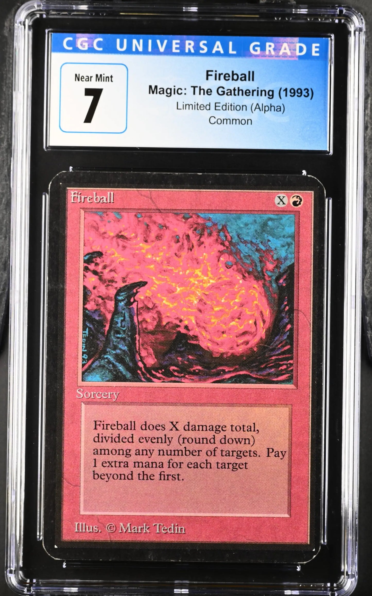 Graded CGC 7 Near Mint Magic: The Gathering Alpha Edition Fireball card encapsulated