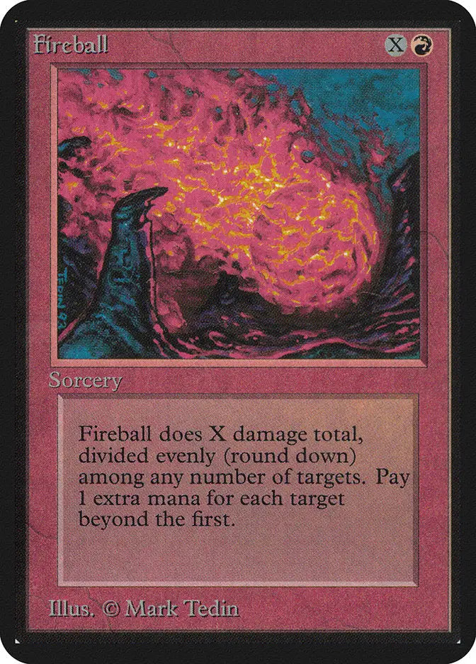 Fiery explosion of orange and pink energy for Magic: The Gathering Alpha Edition trading card