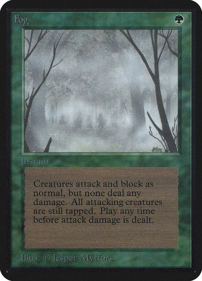 Magic: The Gathering MTG Fog Alpha Edition card with misty forest scene for trading cards