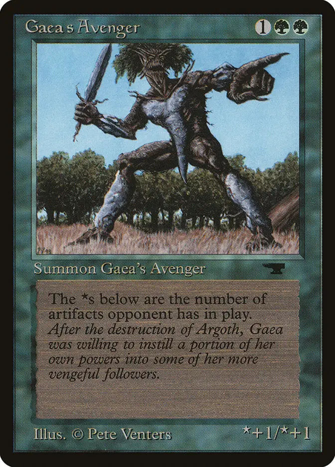 Menacing multi-armed stone creature from Magic: The Gathering trading cards in grassy field