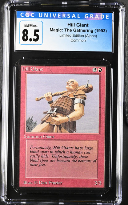 Graded Magic: The Gathering Alpha Edition Hill Giant trading card in NM/Mint+ condition