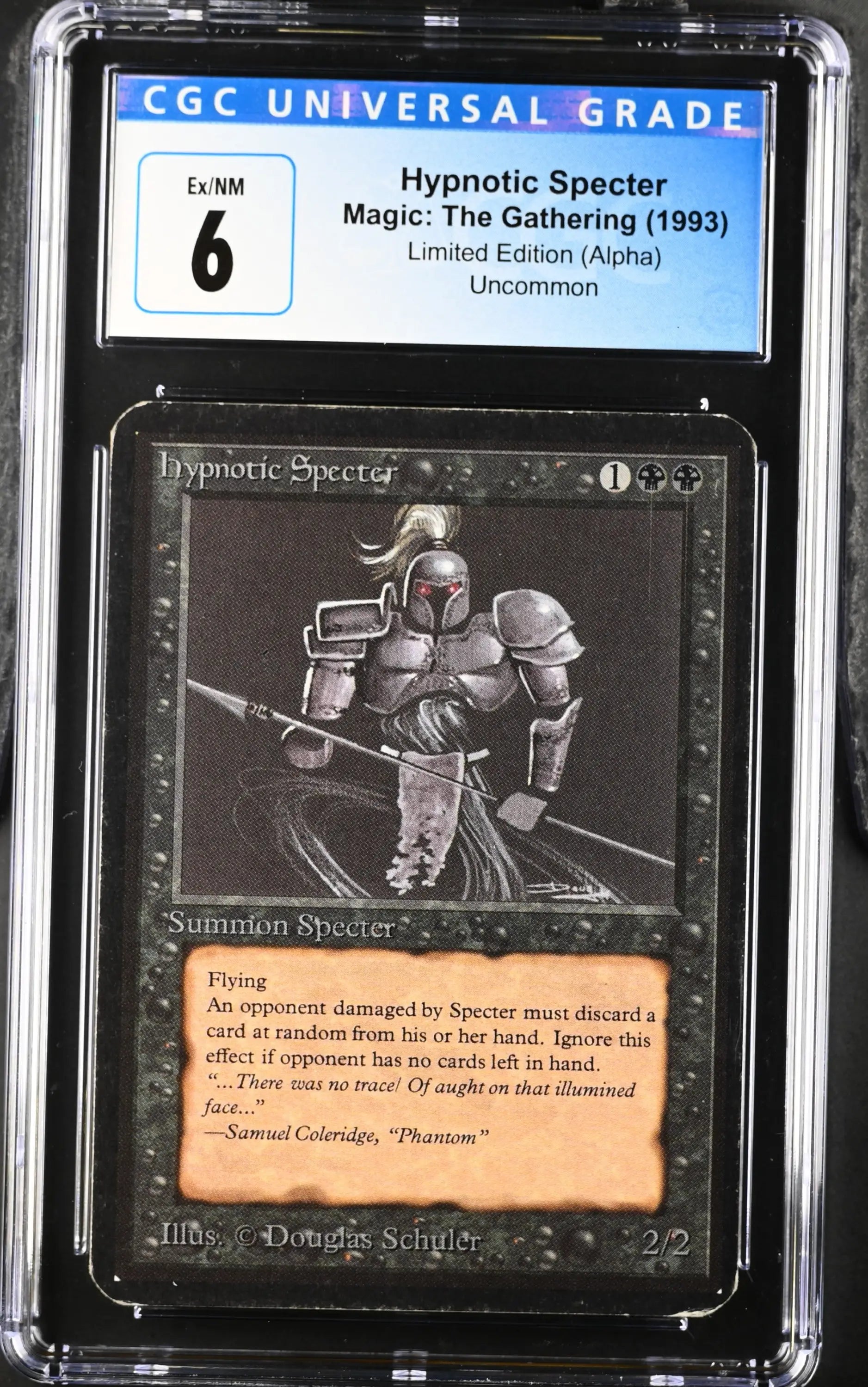 Graded Magic: The Gathering Hypnotic Specter Alpha Edition trading card in protective case